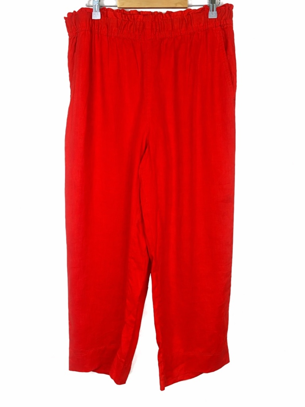 H&M Orange Linen Pants Size Large Elastic Waist Pockets Lightweight Summer